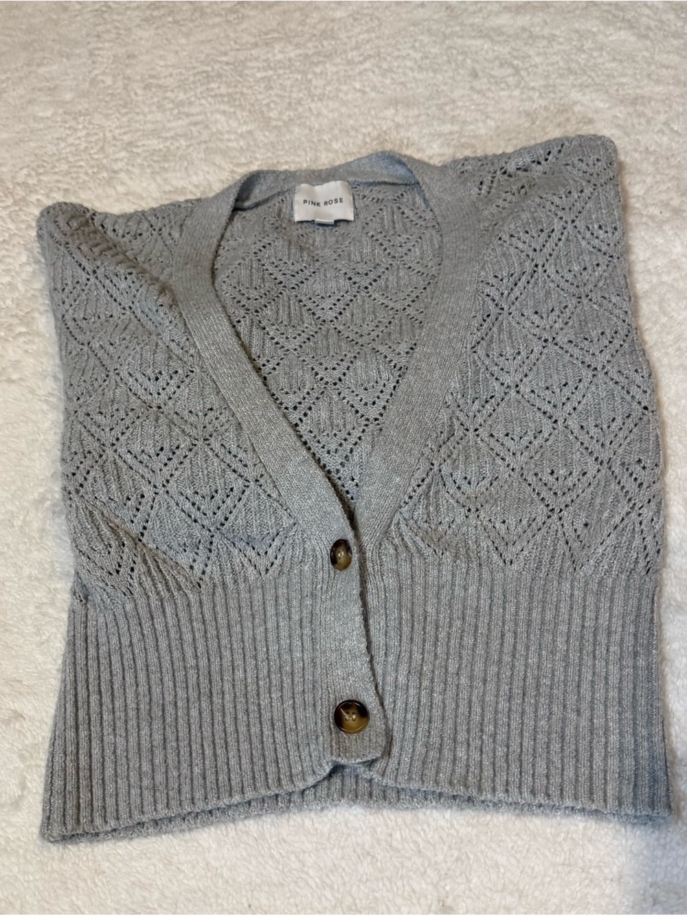 Pink Rose Light Gray Openwork Knit Cardigan